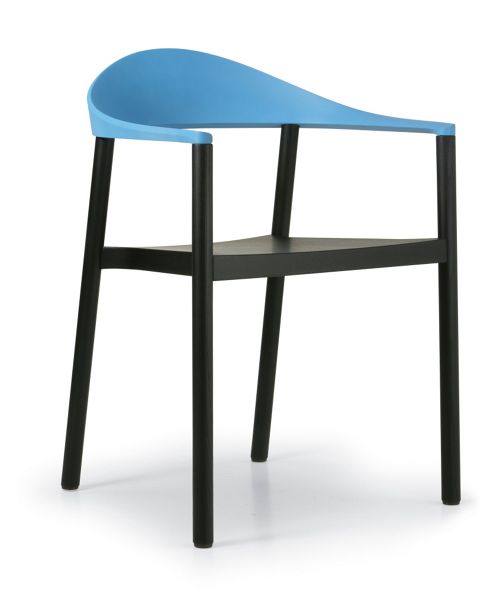 Image of Plank Monza Armchair With Traffic Red Back Rest - Canaletto Walnut