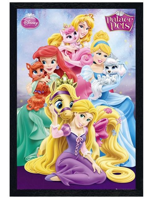 Image of Black Wooden Framed Disney Princess Palace Pets Poster