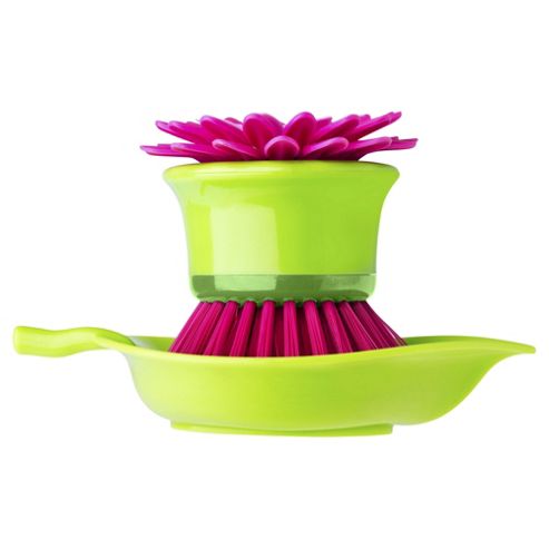 Image of Flower Power Geranium Palm Dish Brush With Holder