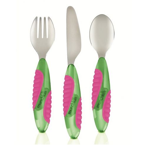 Image of Munchkin Mighty Grip Utensil Set Pink/green