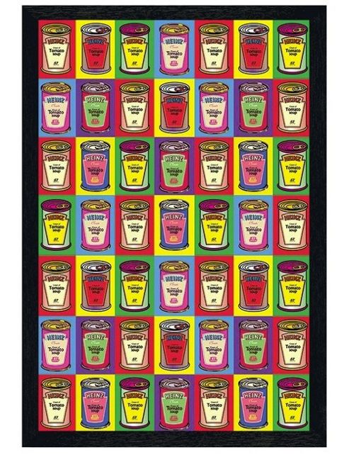 Image of Heinz Black Wooden Framed Pop Art Tomato Soup Cans Poster