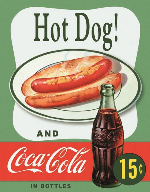 Image of Coca-cola Coke Hot Dog Tin Sign