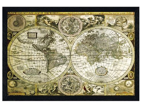Image of Black Wooden Framed Historical World Map Poster