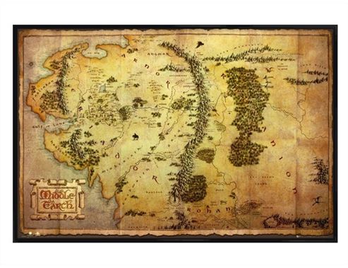Image of The Hobbit Gloss Black Framed Map Of Middle Earth Poster