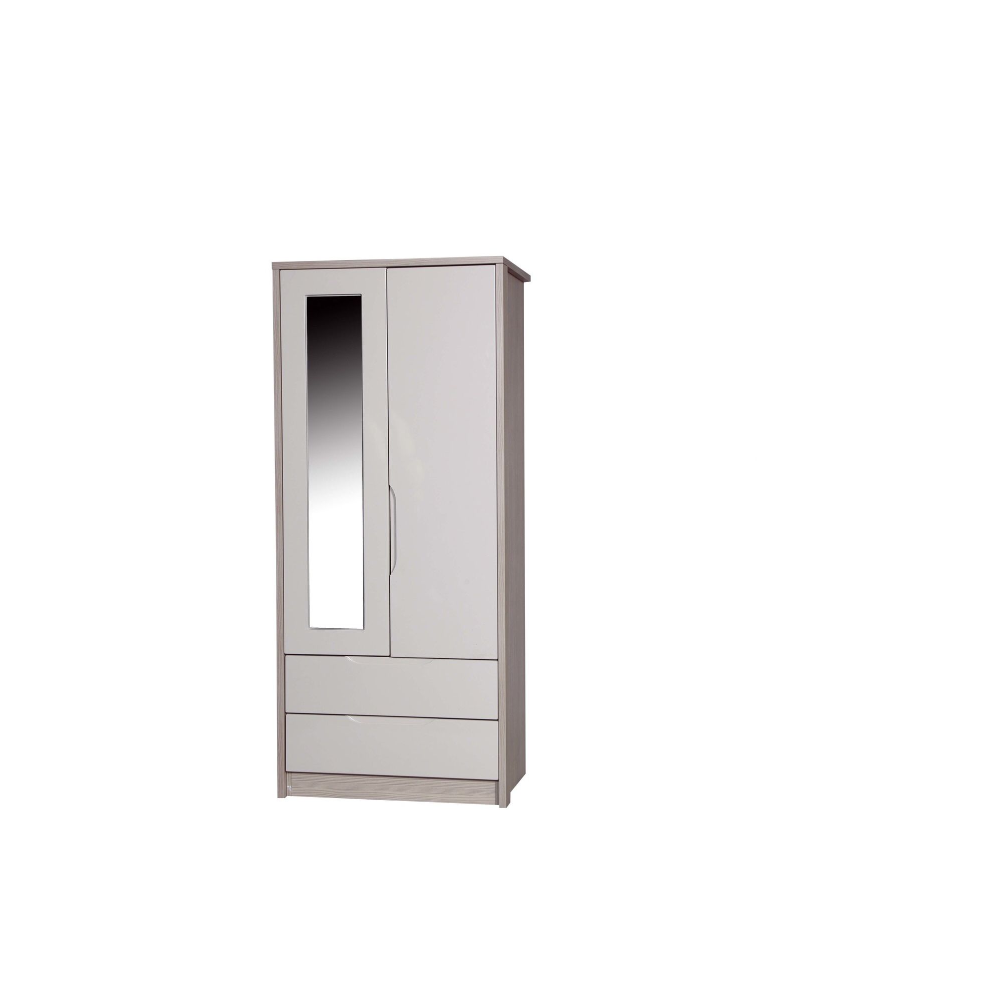 Alto Furniture Avola 2 Drawer Combi Wardrobe with Mirror - Grey Avola Carcass With Cream Gloss at Tesco Direct