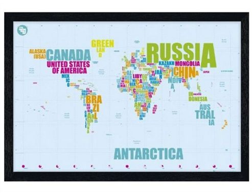 Image of Alternative Map Of The World Black Wooden Framed The World In Words Poster