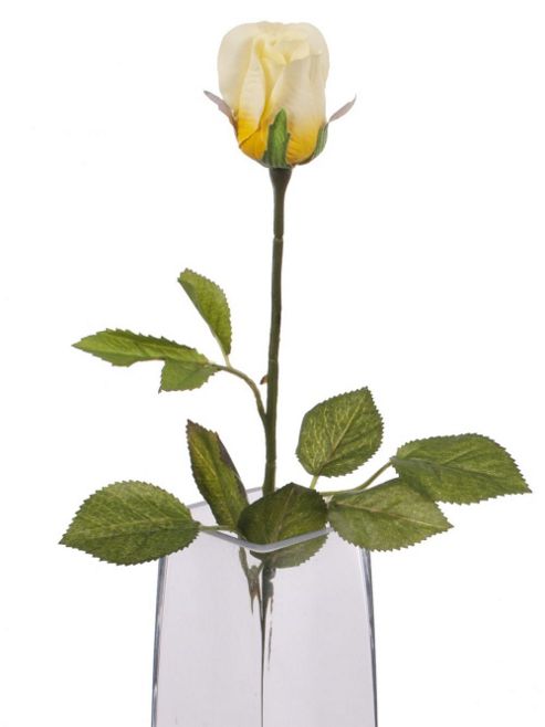 Image of Artificial 60cm Single Stem Closed Bud Yellow And Cream Rose
