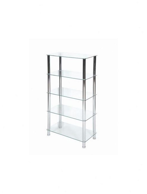 Image of Levv 5 Tier Clear Glass Shelving Unit With Chrome Legs