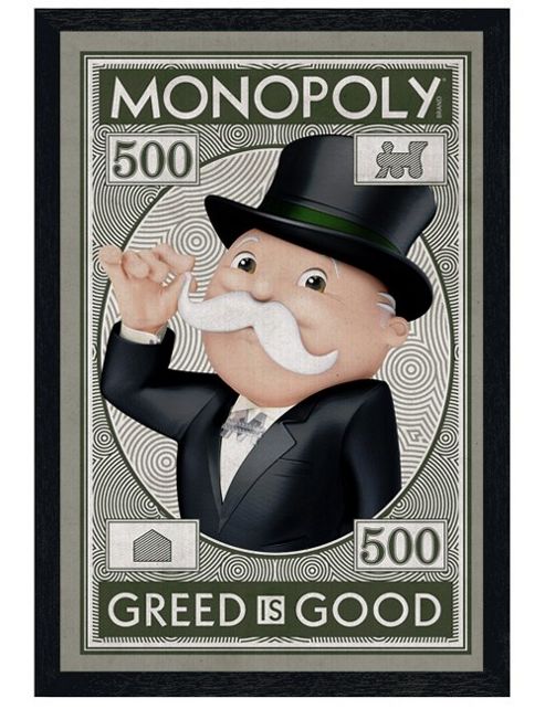 Image of Black Wooden Framed Monopoly Greed Is Good Poster
