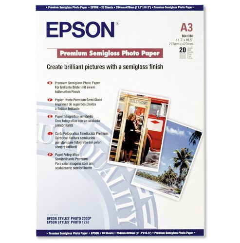 Image of Epson Premium Photo Paper Semi-gloss 251gsm A3 Ref S041334 [20 Sheets]