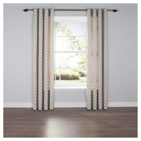 Image of Chevron Lined Eyelet Curtains - Taupe
