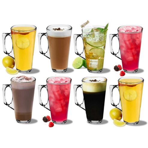 Image of Pack Of 8 Tall Latte Glasses - Glass Cups Mugs For Coffee Or Tea - 380ml
