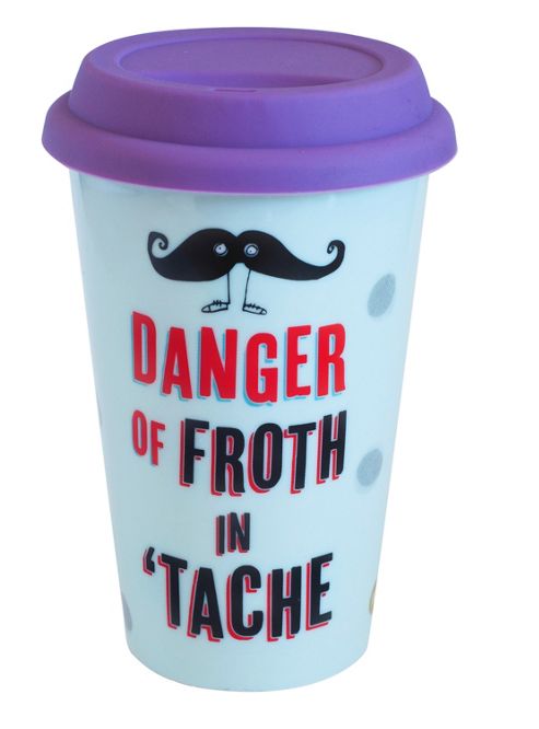 Image of Yolo Porcelain Takeaway Travel Mug, Danger Of Froth In 'tache