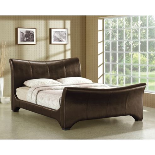 Image of Brown Curved Sleigh Faux Leather Bed Frame - King Size 5ft