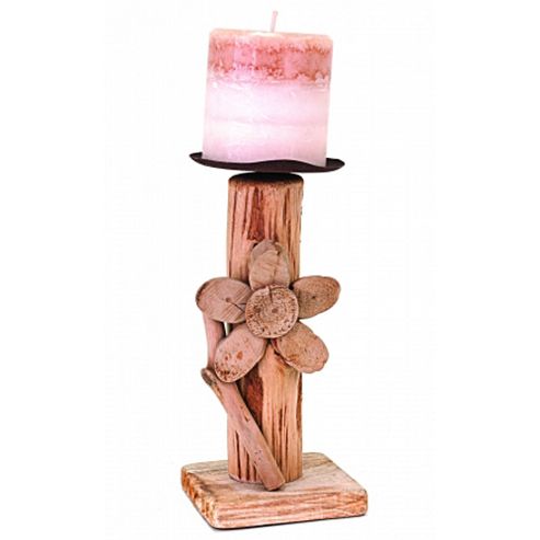 Image of Flower - Wooden Pillar Candle Holder - Natural