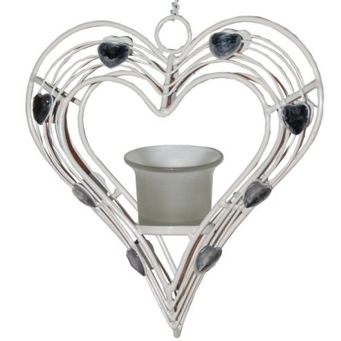 Image of Heart - Hanging Tea Light Candle Holder - Cream