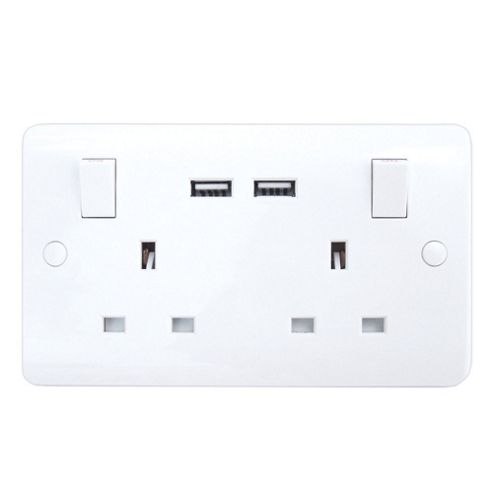 Image of Isocket 2 Gang Double Pole Switched Wall Socket With 2 Integrated Usb Ports