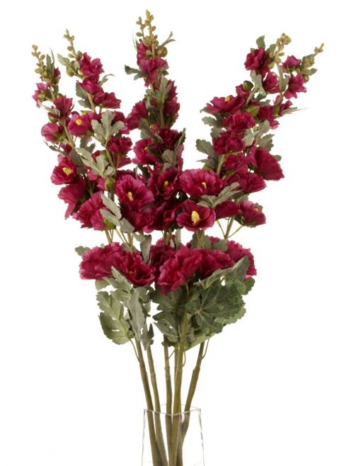 Image of Artificial 103cm Single Stem Magenta Hollyhocks X 6