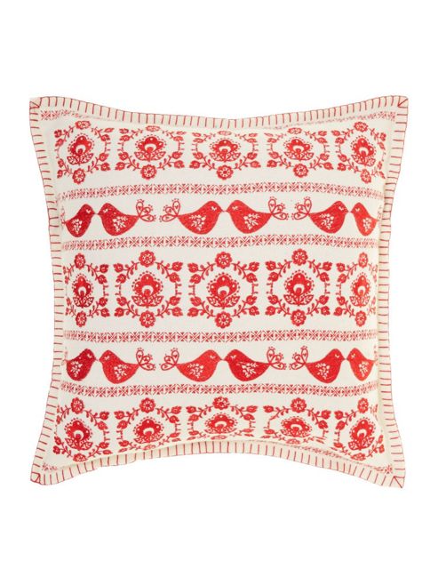 Image of Linea Christmas Folk Embroidered Cushion, Red