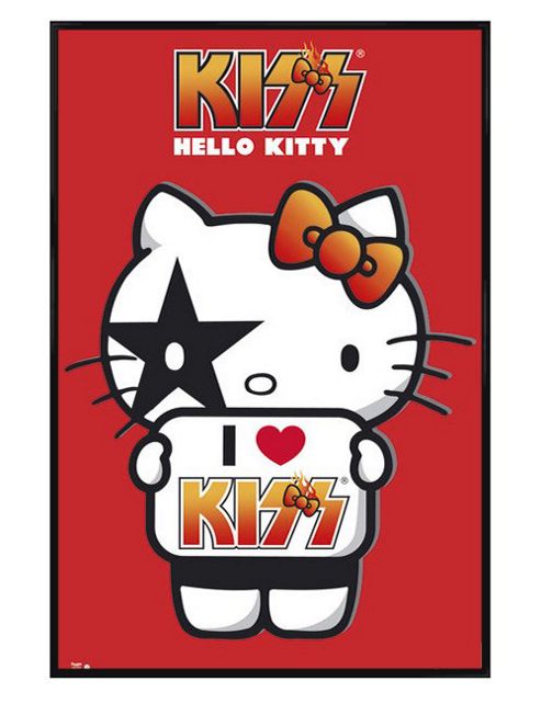 Image of Hello Kitty Sanrio's Gloss Black Framed I Love Kiss Poster