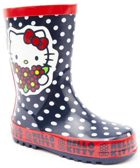 Image of Character Girls Hello Kitty Polka Dot Navy Wellington Boots - Blue