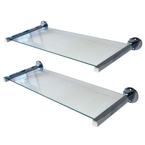 Image of Miro - Set Of Two Glass Wall Storage / Display Shelves - Silver