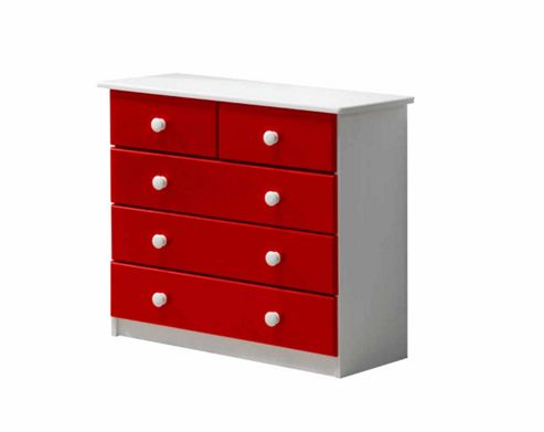 Image of Verona Drawer Chest 3 + 2 Colour White And Red