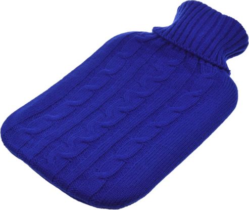 Image of Full Size Hot Water Bottle With Arran Knitted Removable Washable Cover - Blue