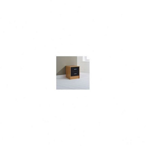 Image of Elements Halden 2 Drawer Bedside - Black Gloss / Beech