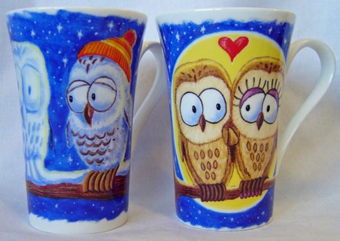 Image of Roy Kirkham Owl Design Bone China Mugs, Set Of 2