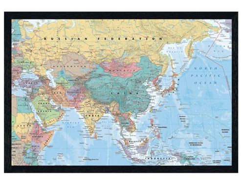 Image of Black Wooden Framed Asia & The Middle East Map Poster