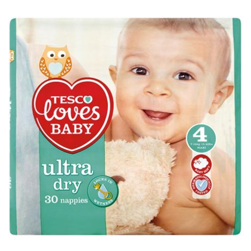 Image of Tesco Loves Baby Ultra Dry Nappies - Size 4 - Maxi - Carry Pack - 30 Nappies