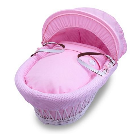 Image of Izziwotnot White Gift Wicker Moses Basket (pretty Pink)