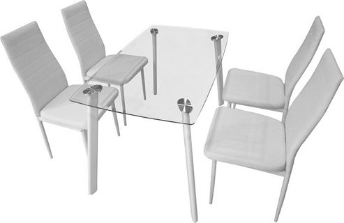 Image of Abbey Dining Set--Clear Glass Table With 4 White
