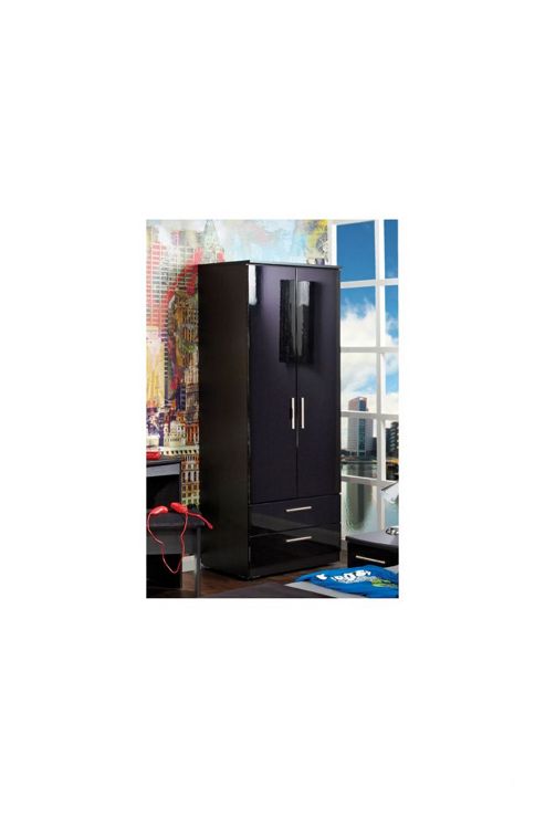 Image of Welcome Furniture Knightsbridge Tall Plain Wardrobe - Black - Black - 127cm H