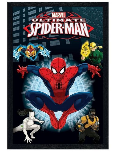 Image of Black Wooden Framed Marvel Comics The Ultimate Spider-man Heroes Poster