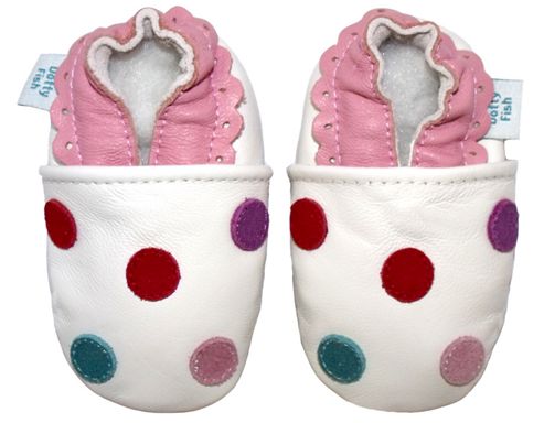 Image of Dotty Fish Soft Leather Baby Shoe - White Multicoloured Spotty - White