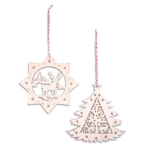 Image of Set Of Two Nordic Wooden Christmas Tree Decorations