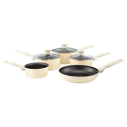 Image of Tesco Aluminium Non Stick Pan Set Cream 5 Piece