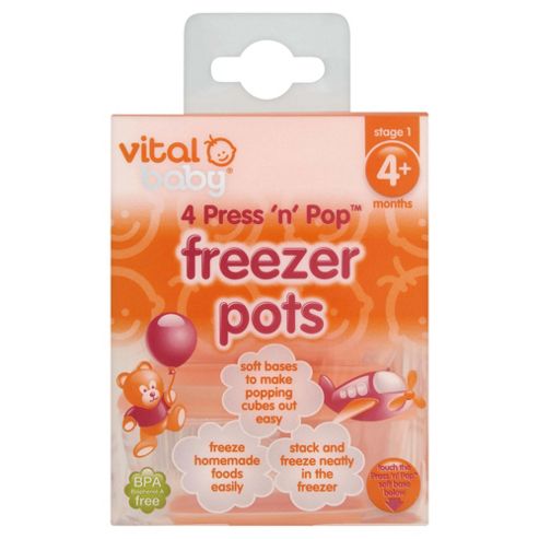 Image of Vital Baby Press 'n' Pop Large Baby Food Freezer Pots - 4 Pack