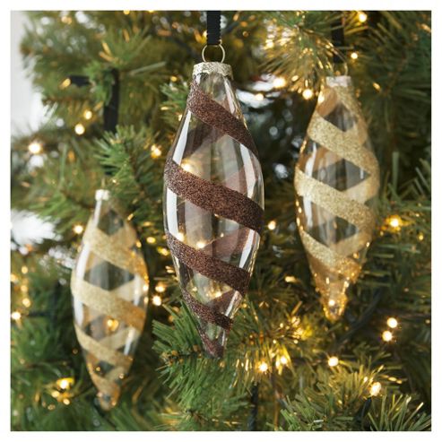 Image of Tesco Glass Swirl Baubles, 3 Pack