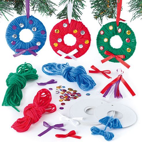 Image of Yarn Wreath Decoration Kits For Children For Christmas (pack Of 6)