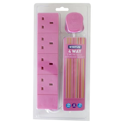 Image of Status 4 Socket 2 Metre Extension Lead - Pink