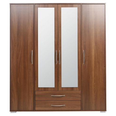Image of Newport 4 Door 2 Drawer Wardrobe With Mirror Walnut
