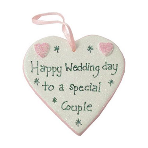 Image of Happy Wedding Day Pink Sparkle Heart Keepsake