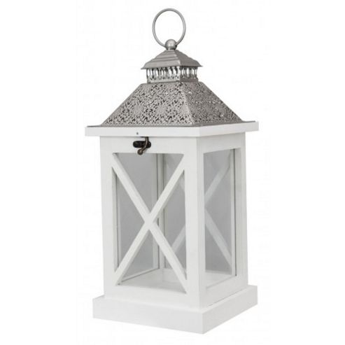 Image of Lantern - New England Hanging Candle Holder - White / Silver