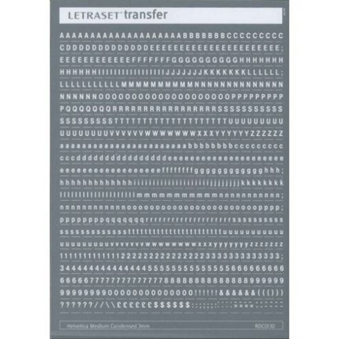Image of Rubdown Lettering A5 - Helvetica Mc - 3mm - White