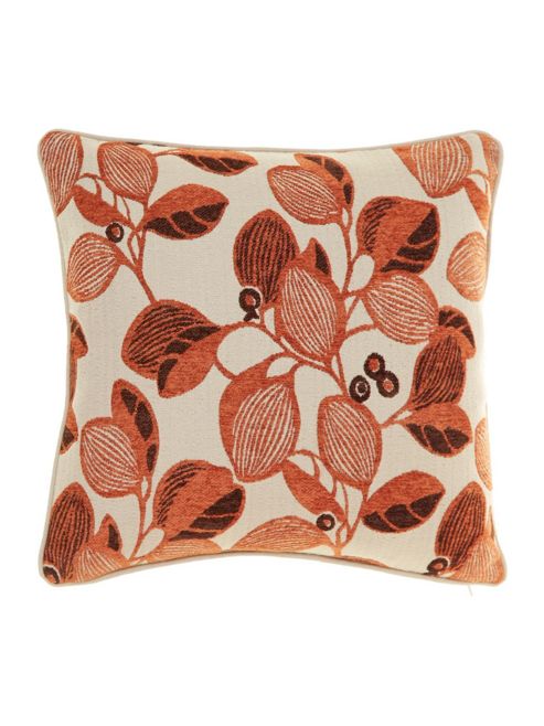 Image of Linea Leaf Design Chenille Cushion, Rust
