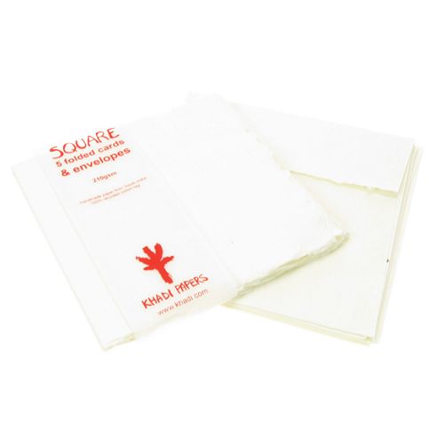 Image of Handmade Recycled Medium Square Cards And Envelopes Approx 15cm X 15cm, 210gsm, Pack Of Five
