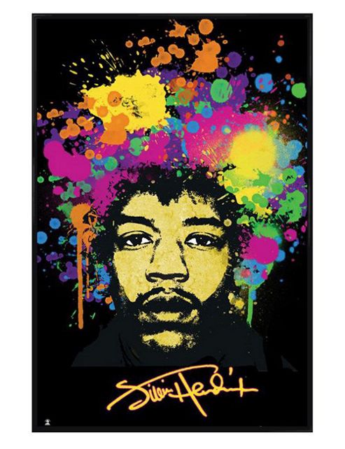 Image of Jimi Hendrix Technicolour Popart Portrait Gloss Black Framed Poster